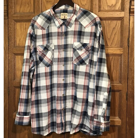 Red Head Brand Co. Western Shirt Men's 3XL Blue Red Plaid Button Up Long Sleeve - Picture 3 of 10